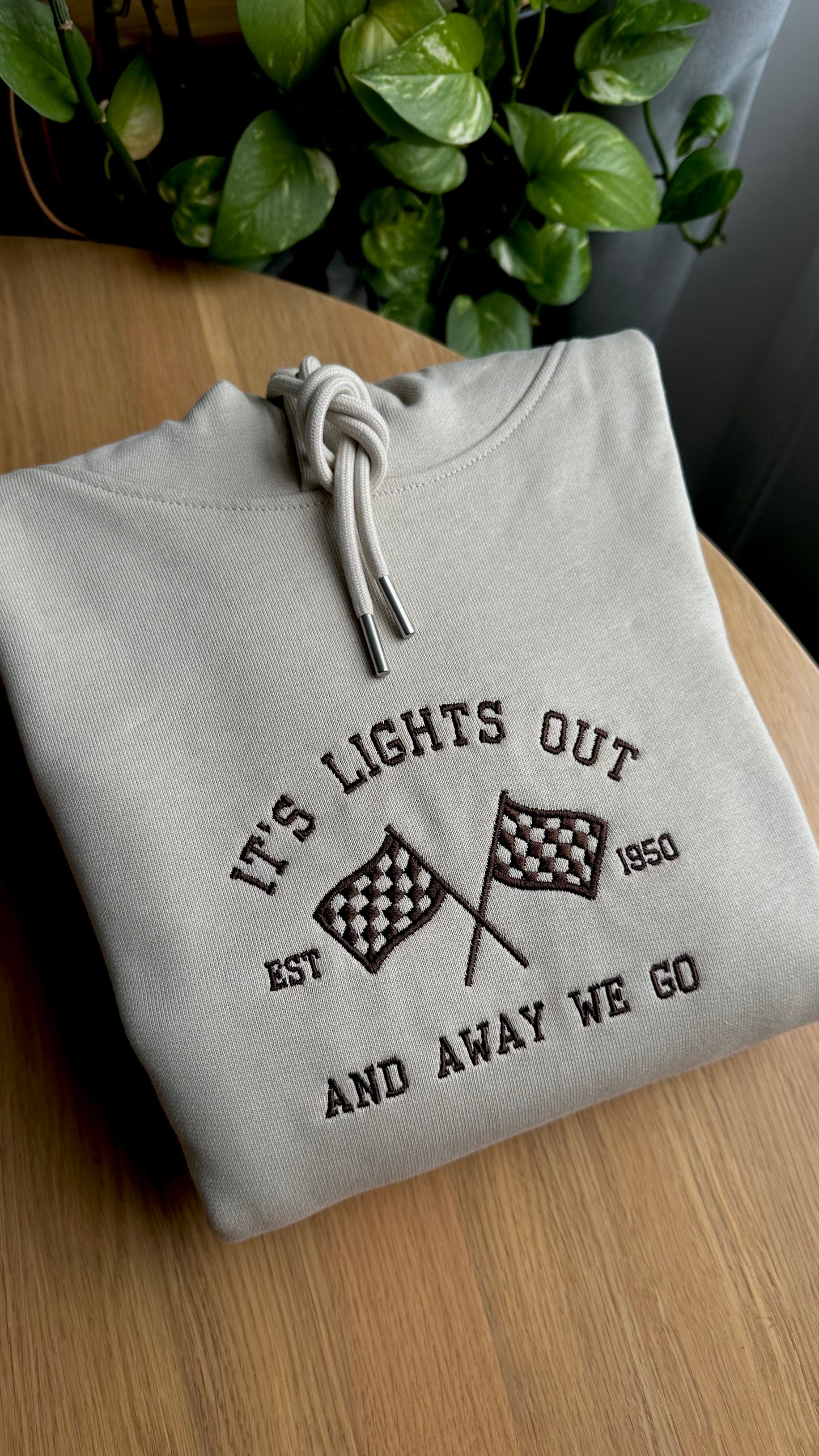 Checkered Flag-It's Lights Out And Away We Go Formula 1 Embroidered Premium Hoodies