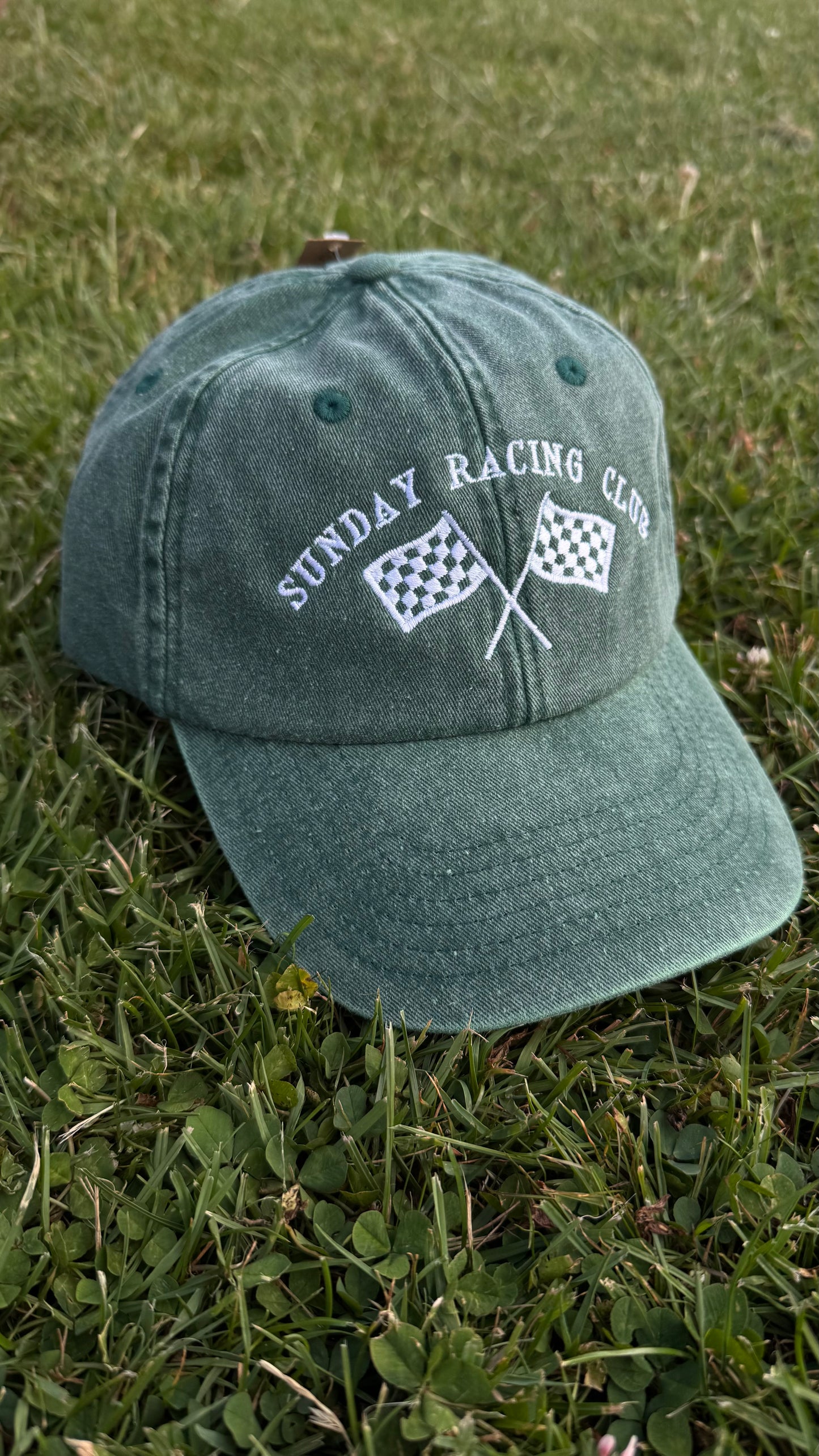 Sunday Racing Club Checkered Flag Embroidered Cap, Formula 1 Design Cap, Dad Cap, F1 Girlie Cap, On Sundays We Race, Formula One Merch, F1 Outfit Accessories