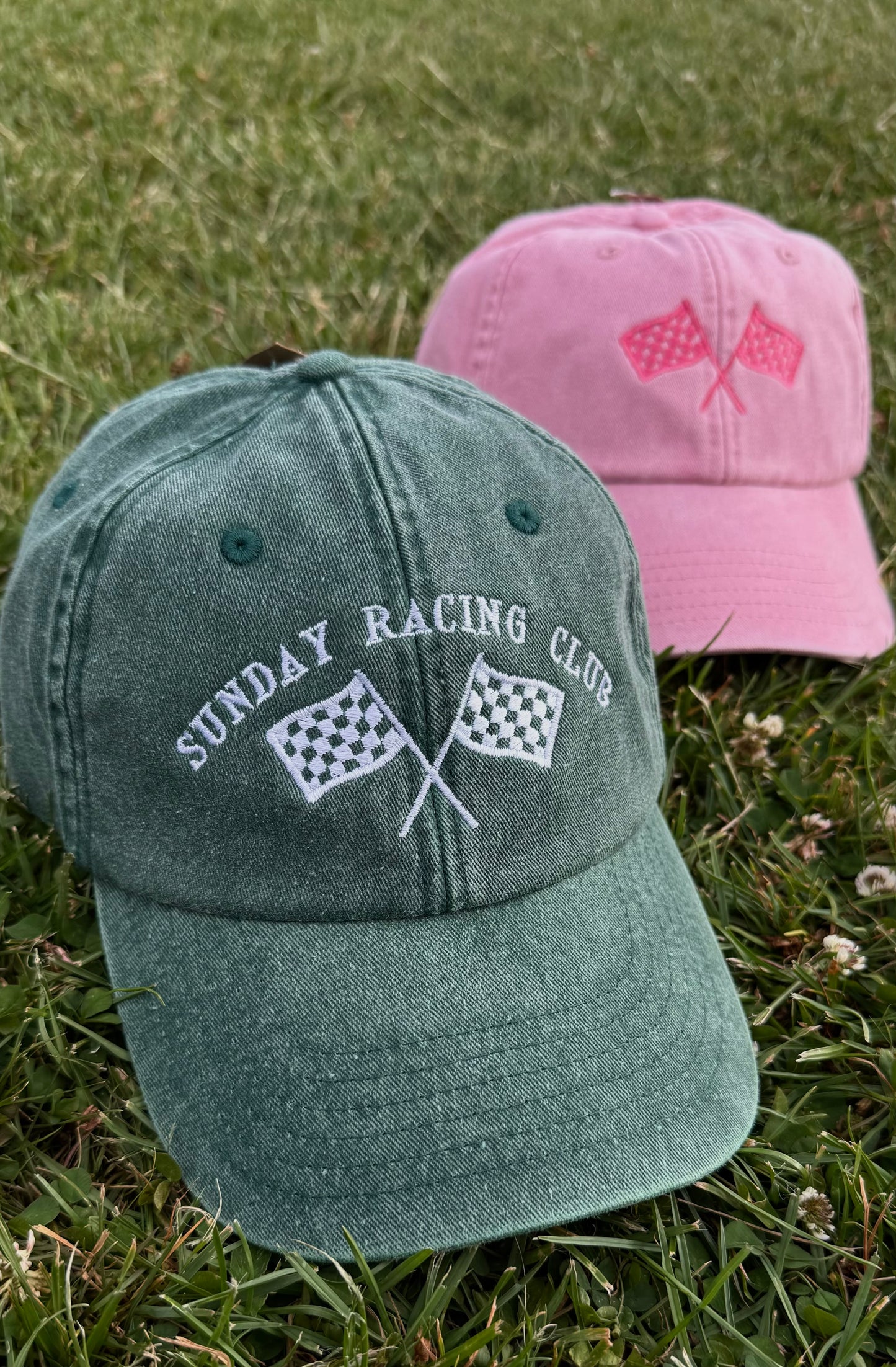 Sunday Racing Club Checkered Flag Embroidered Cap, Formula 1 Design Cap, Dad Cap, F1 Girlie Cap, On Sundays We Race, Formula One Merch, F1 Outfit Accessories