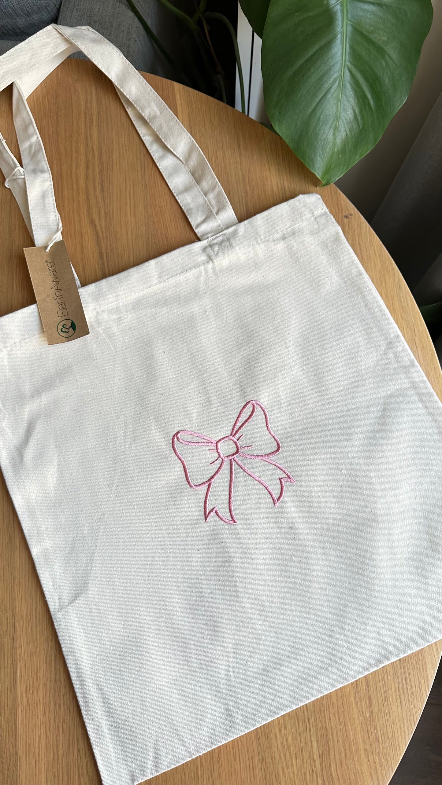 Ribbon Embroidered Tote bag, Pink Ribbon Accessories, Bow Embroidered Bag