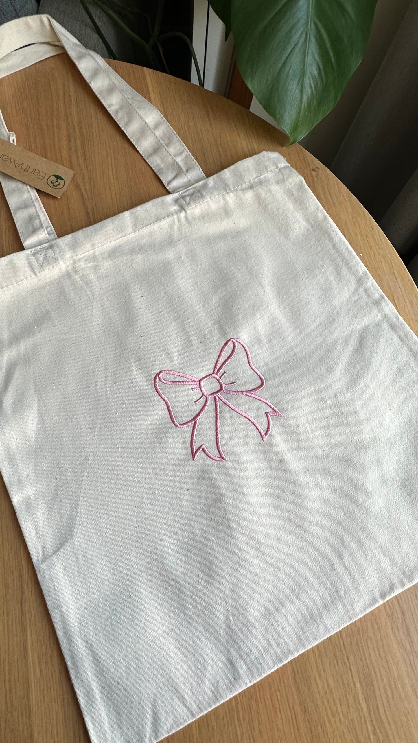 Ribbon Embroidered Tote bag, Pink Ribbon Accessories, Bow Embroidered Bag