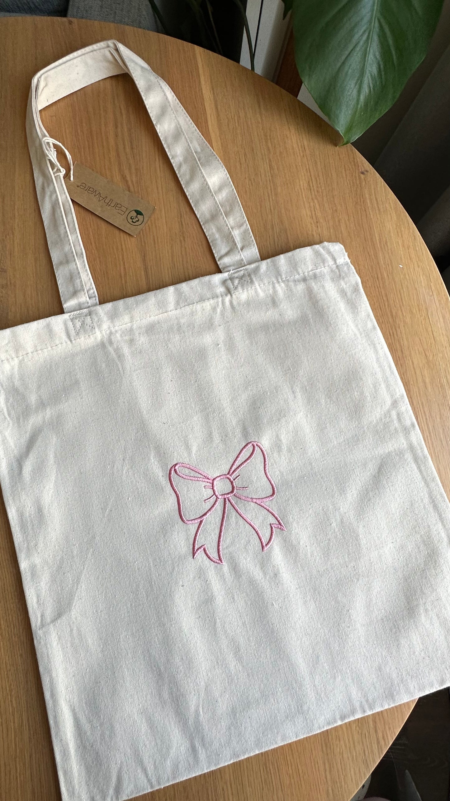 Ribbon Embroidered Tote bag, Pink Ribbon Accessories, Bow Embroidered Bag