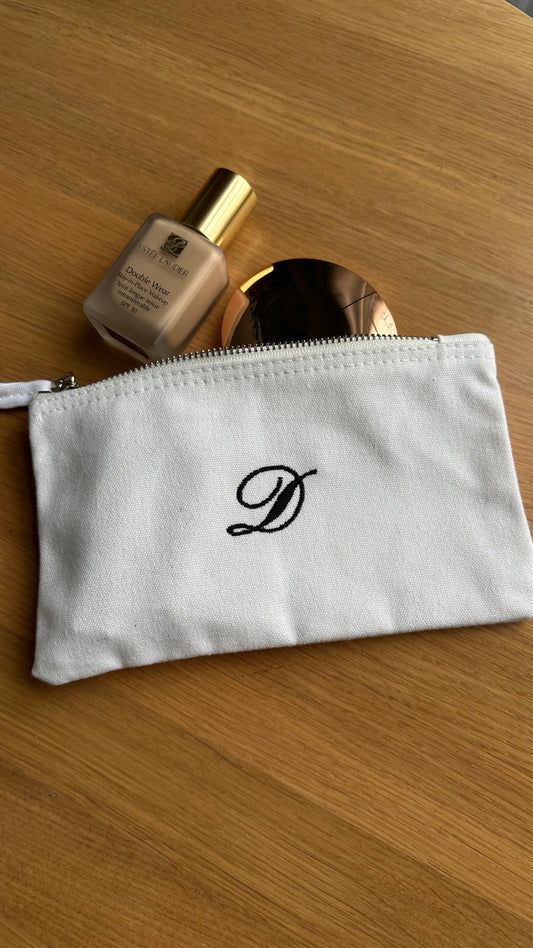 Embroidered Monogram Makeup Bag, Personalized Cosmetic Pouch