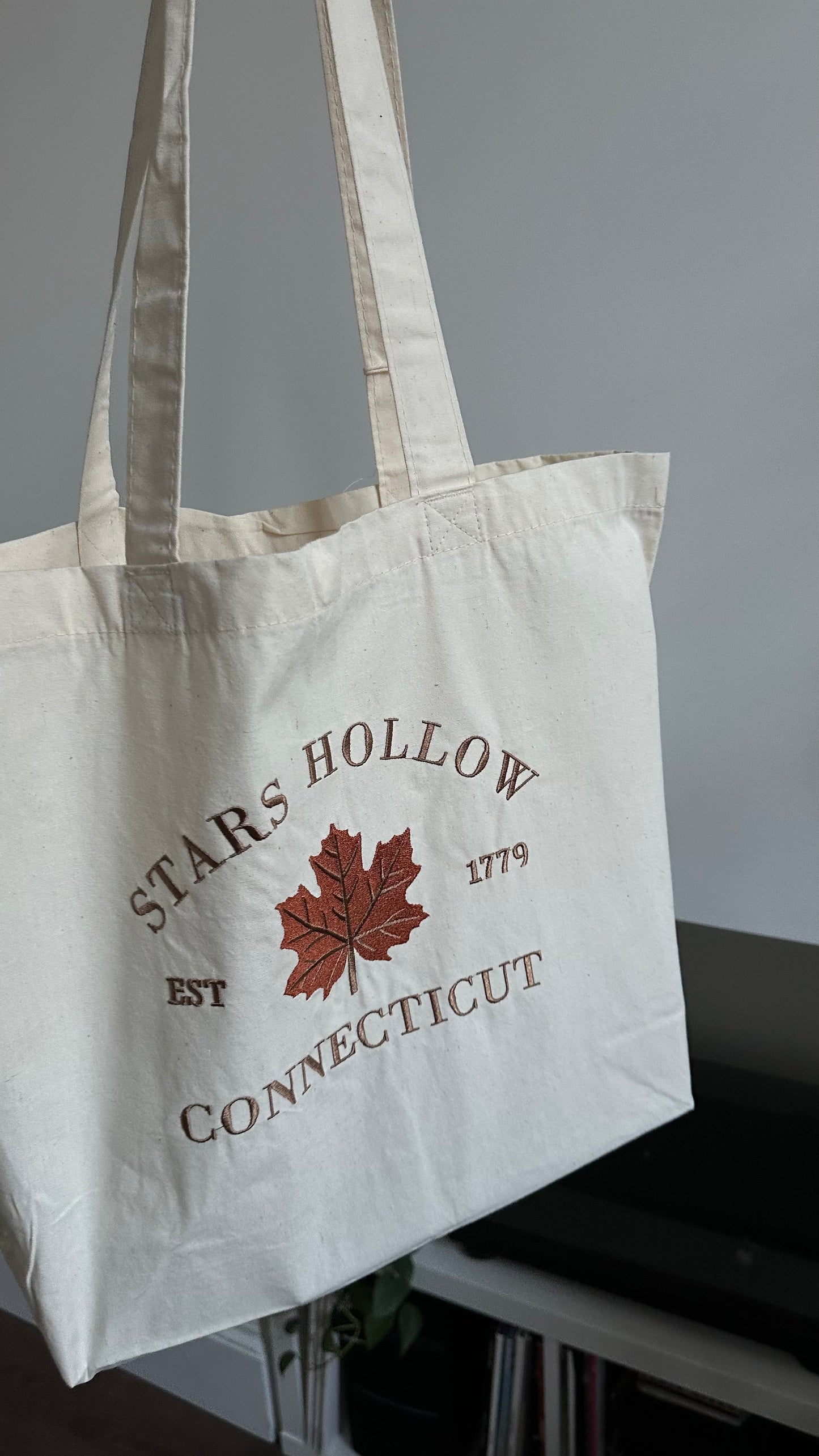 Embroidered Autumn Tote Bag, Embroidered Fall Bag, Stars Hollow Tote Bag