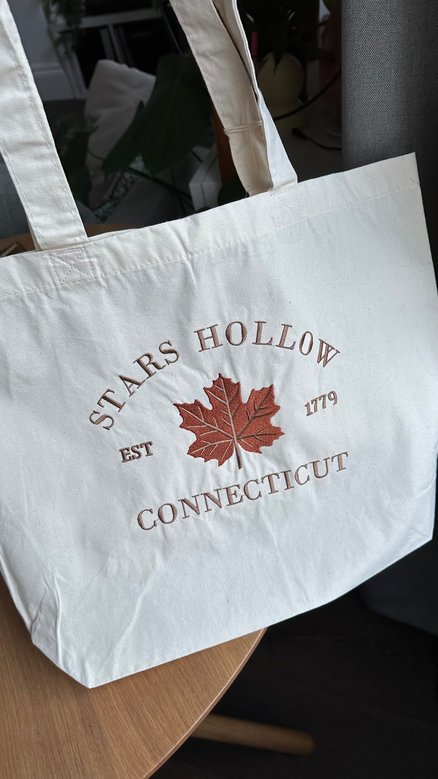 Embroidered Autumn Tote Bag, Embroidered Fall Bag, Stars Hollow Tote Bag